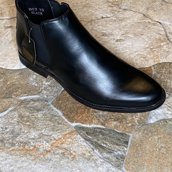 Terroni Men\'s Black Ankle Slip On Dress Boot-Synthetic Leather-Fashionable main image 7